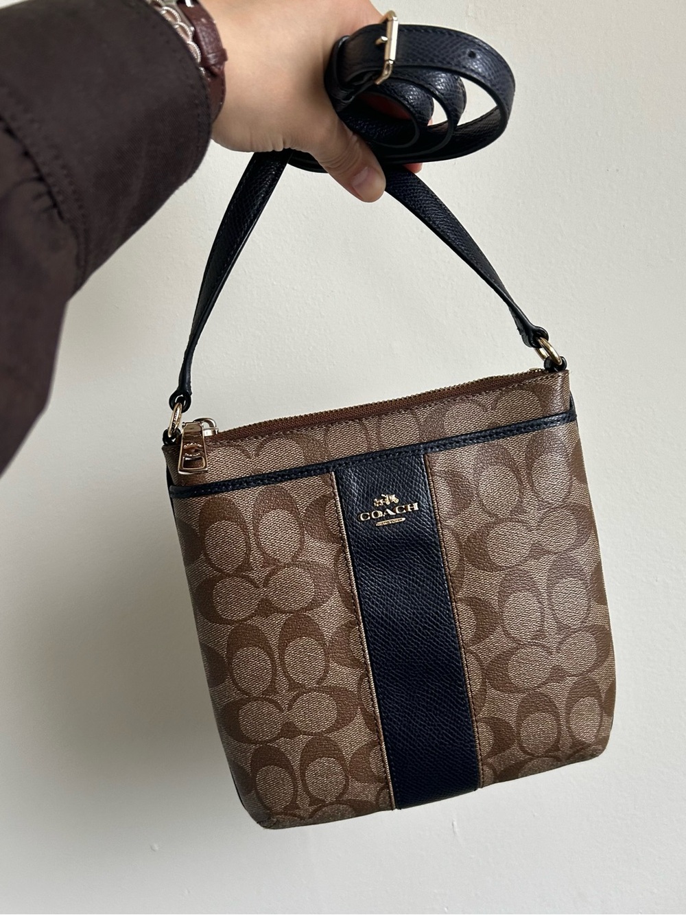 COACH Brown/Navy Signature Coated Canvas Leather crossbody bag